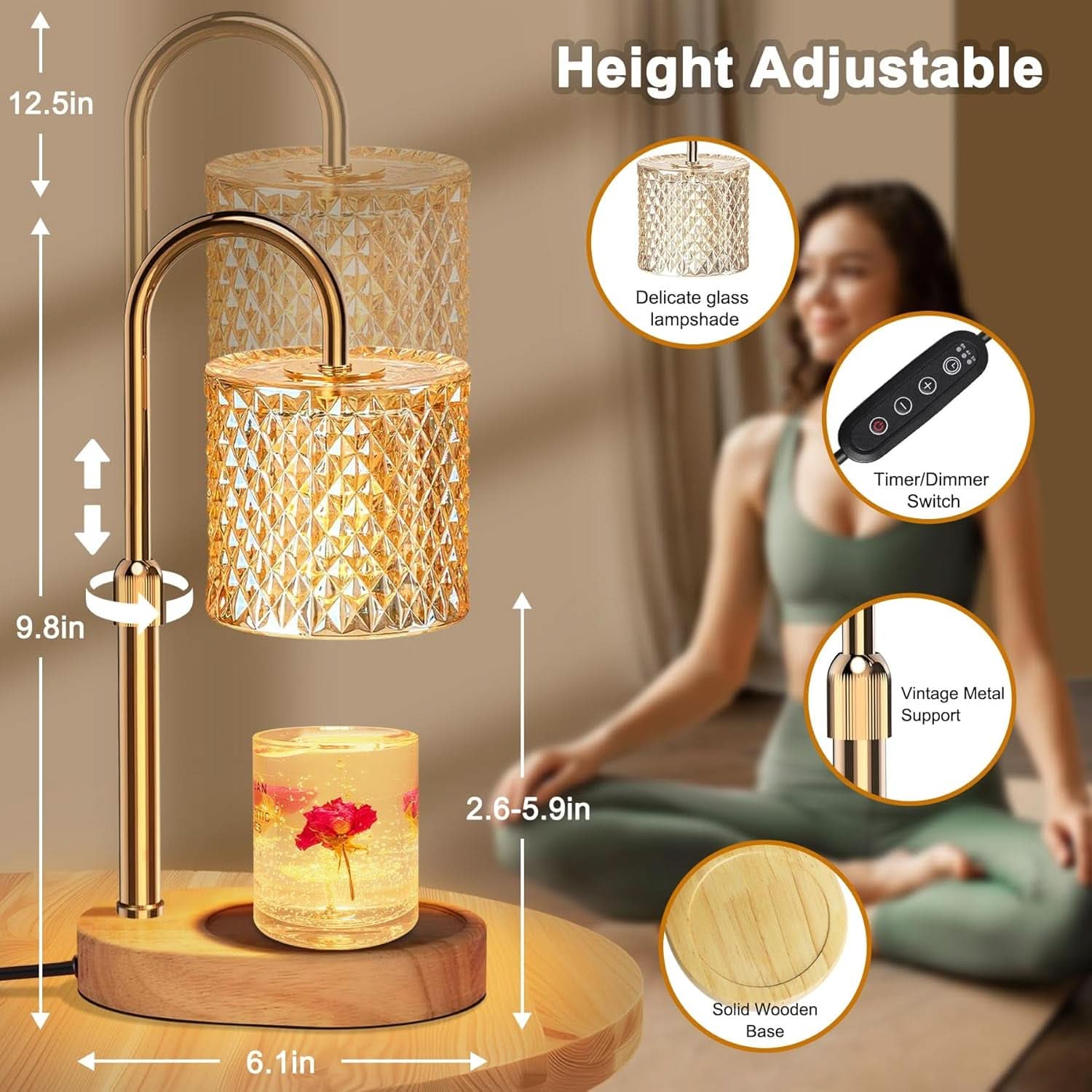 Height Adjustable Candle Warmer Lamp Dimmer Control
