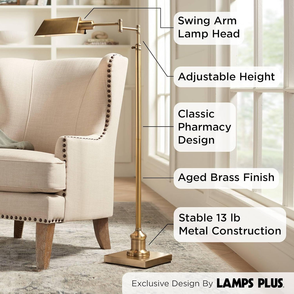 Aged Brass Adjustable Floor Lamp Swingarm Industrial-2