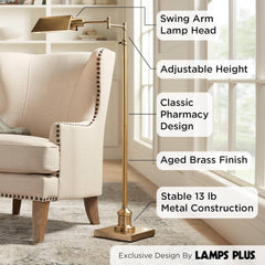 Aged Brass Adjustable Floor Lamp Swingarm Industrial-2