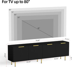 Black Fluted Mid Century Modern TV Entertainment Center With Storage-1