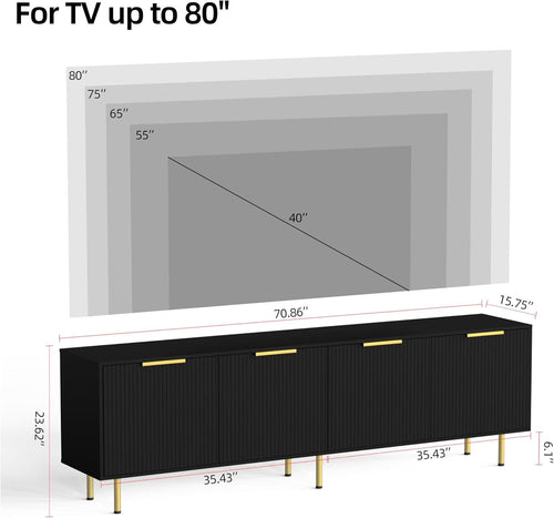 Black Fluted Mid Century Modern TV Entertainment Center With Storage-1