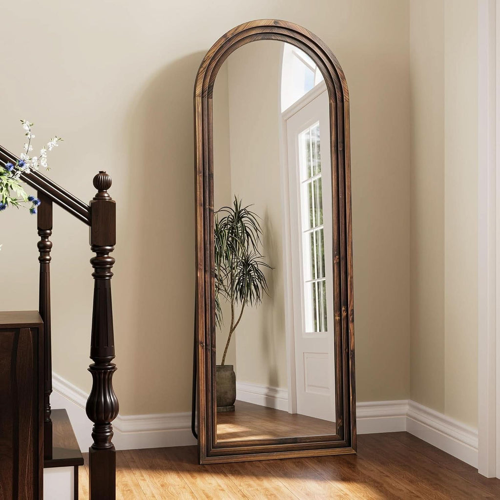 Arched Full Length Floor Mirror 63x21Inches Walnut-3