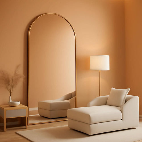 Arched Full Length Mirror, 70"X26" Free Standing Floor Mirror, Modern Full Body Mirrors with Stand, Wall Mirrors with Aluminum Alloy Frame for Bedroom,Living Room, Gold-0