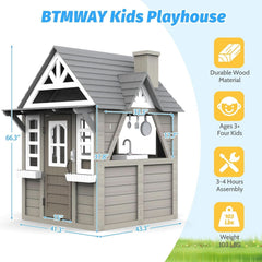 Kids Outdoor Playhouse Cedar Gray Weather Resistant-2