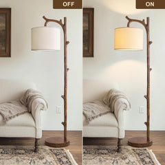 Brown Farmhouse Rustic Brushed Walnut Floor Lamp Remote-1