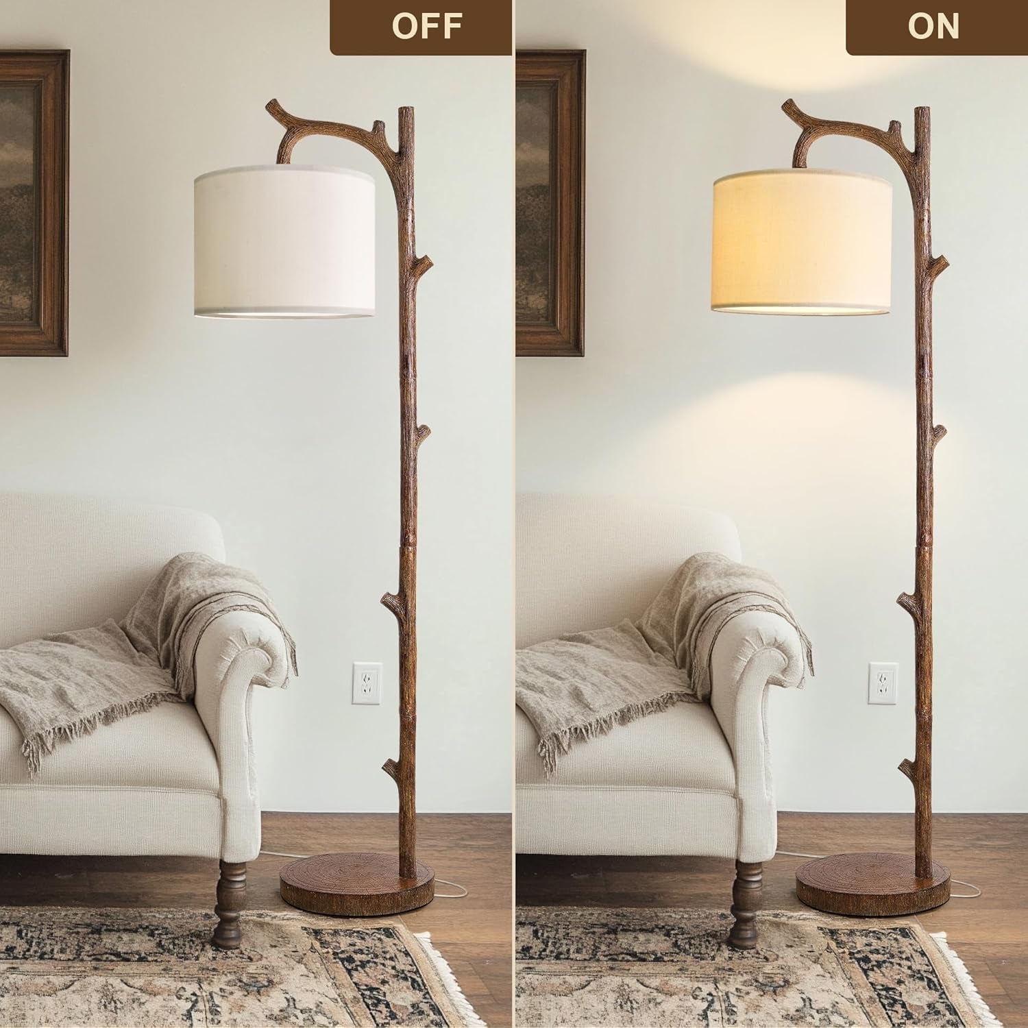 Brown Farmhouse Rustic Brushed Walnut Floor Lamp Remote