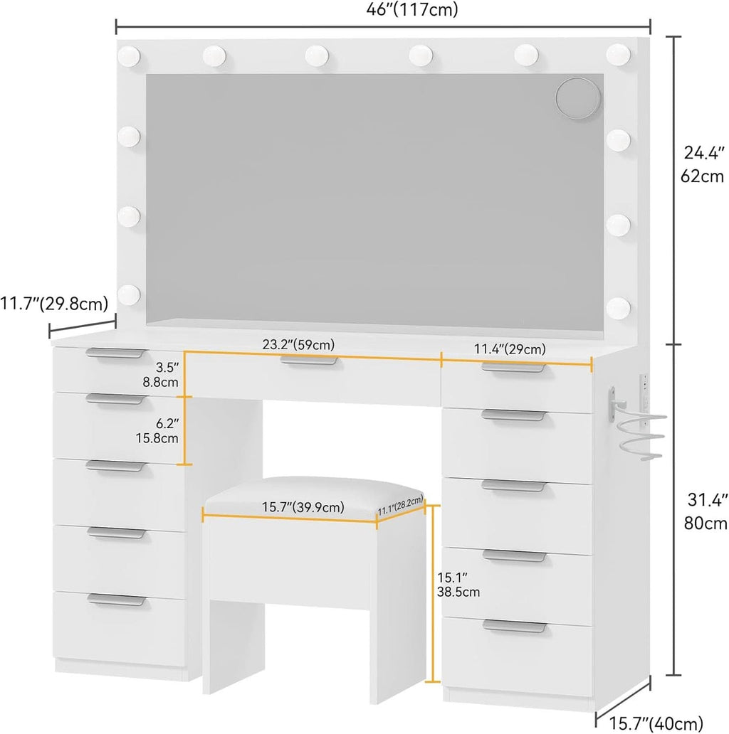 Premium Makeup Vanity With Illuminated Mirror Eleven Drawers-4