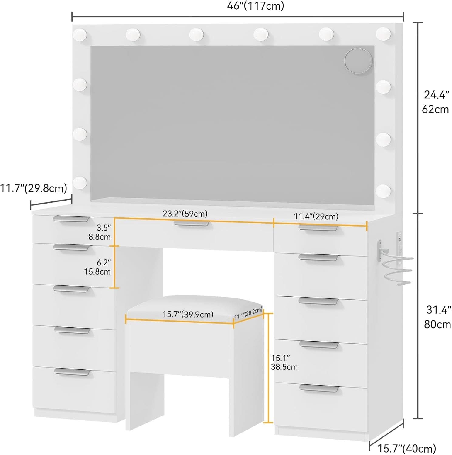 Premium Makeup Vanity With Illuminated Mirror Eleven Drawers-4