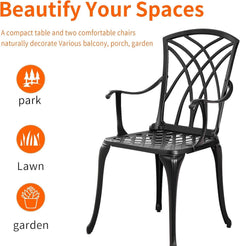 Outdoor Cast Aluminum Bistro Set 3 Piece Table And 2 Chairs Black-3