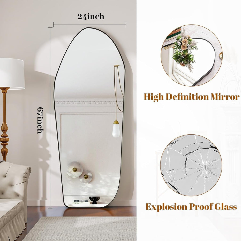 67x24 Oversized Diamond Floor Mirror Black Aluminum-4