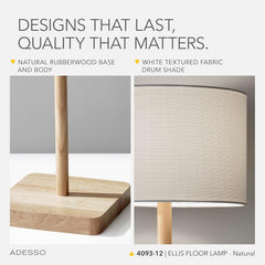 Floor Lamp Natural Rubberwood 58 Inches Three Way Tall-4