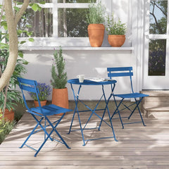 Peacock Blue Folding Patio Bistro Set 3 Piece Outdoor-1