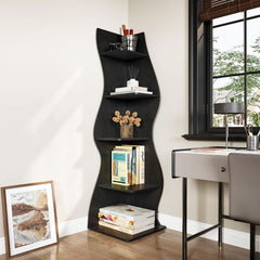 White 5 Tier Corner Shelf Wall Bookcase For Small Spaces-4