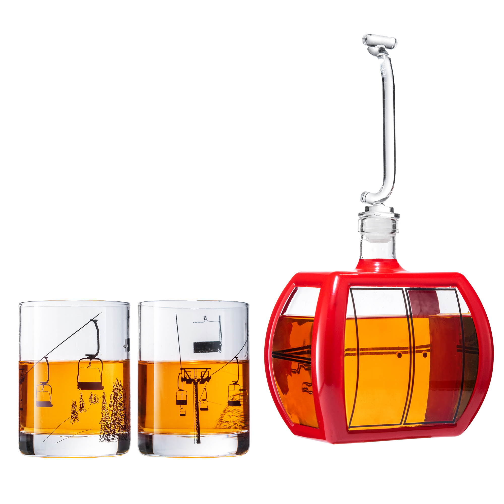 Ski Mountain Gondola Decanter & Glasses for Wine & Whiskey - 34oz