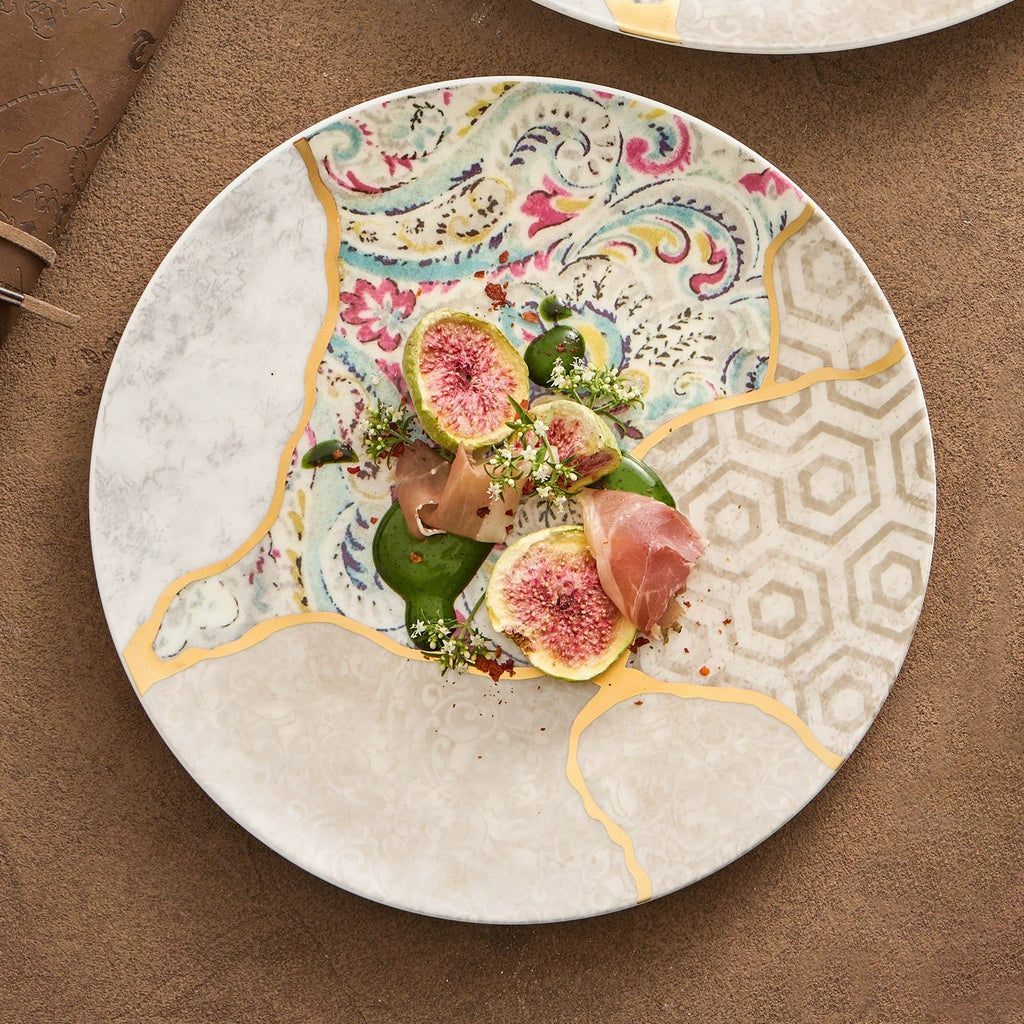 Silk Brocade Gold-Thread Shallow Plate — Artisanal Porcelain-1