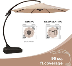 11ft Cantilever Umbrella With Base Champagne Aluminum Outdoor Patio Shade Durable Frame