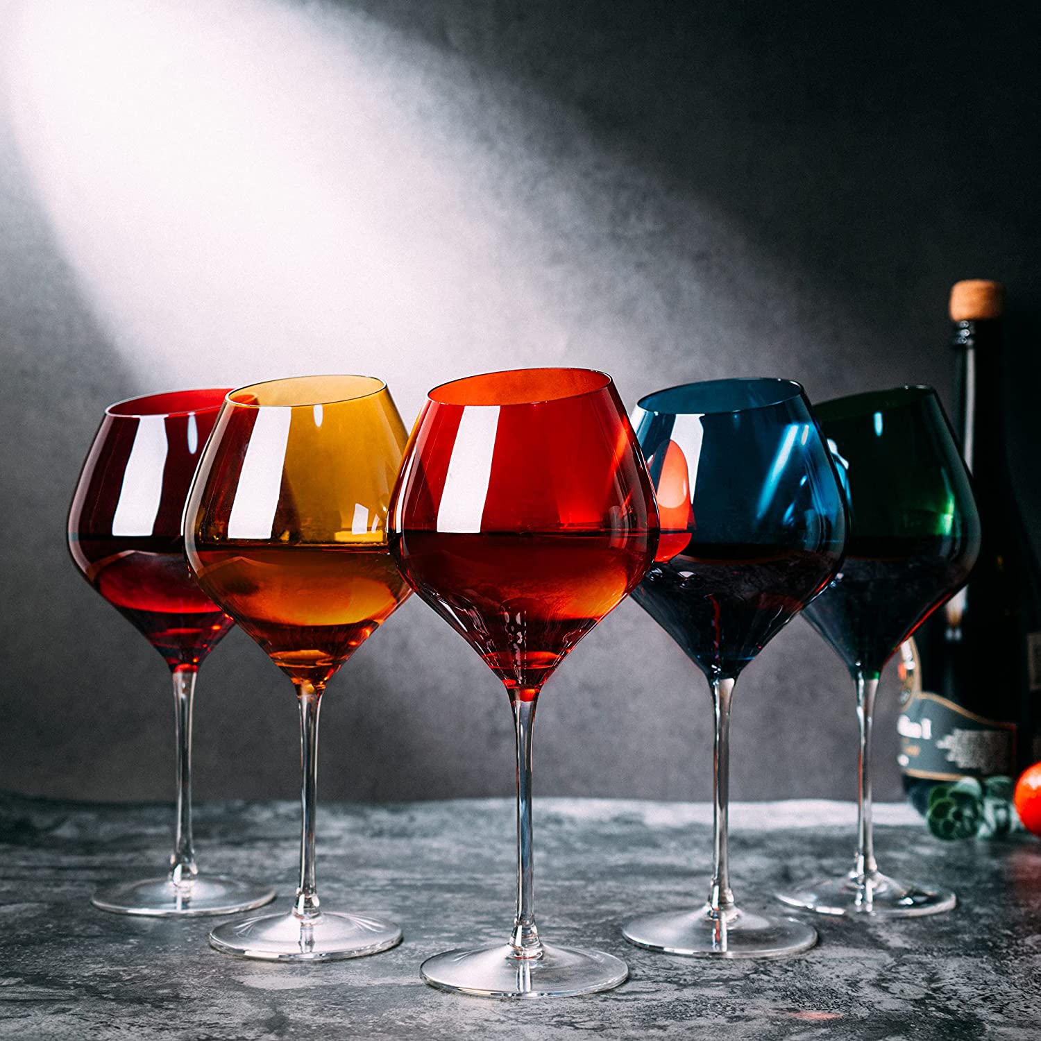 Slanted Rim Colored Wine Glasses – Set of 5-3