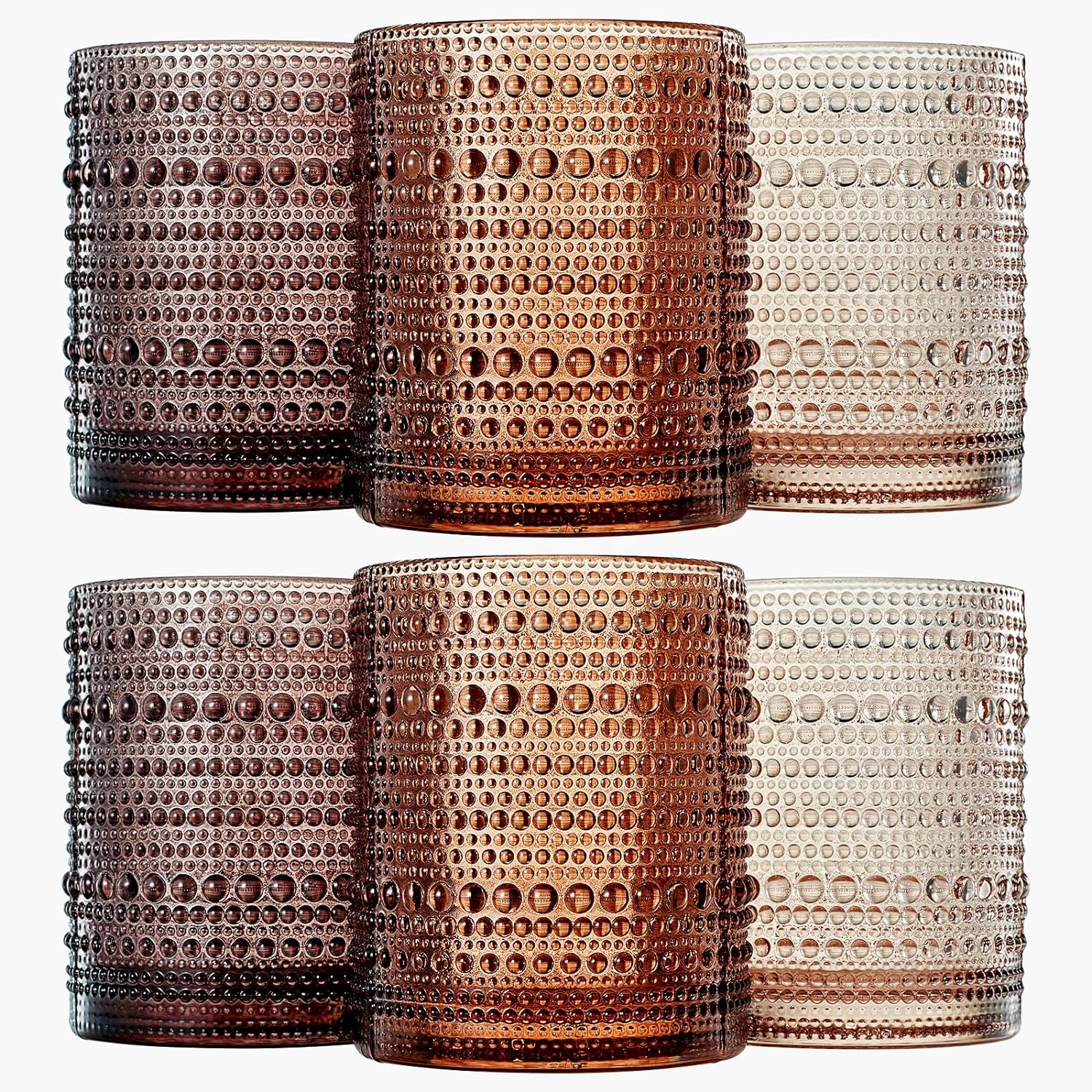 Hobnail Drinking Glasses, Venus Colors Beaded Tumbler | Set of 6-0