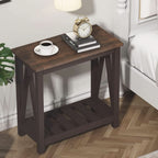 Espresso Narrow End Table With Shelf 23.6 Inch Rustic-0