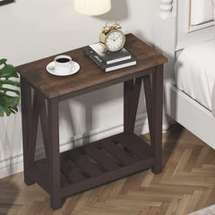 Espresso Narrow End Table With Shelf 23.6 Inch Rustic-0