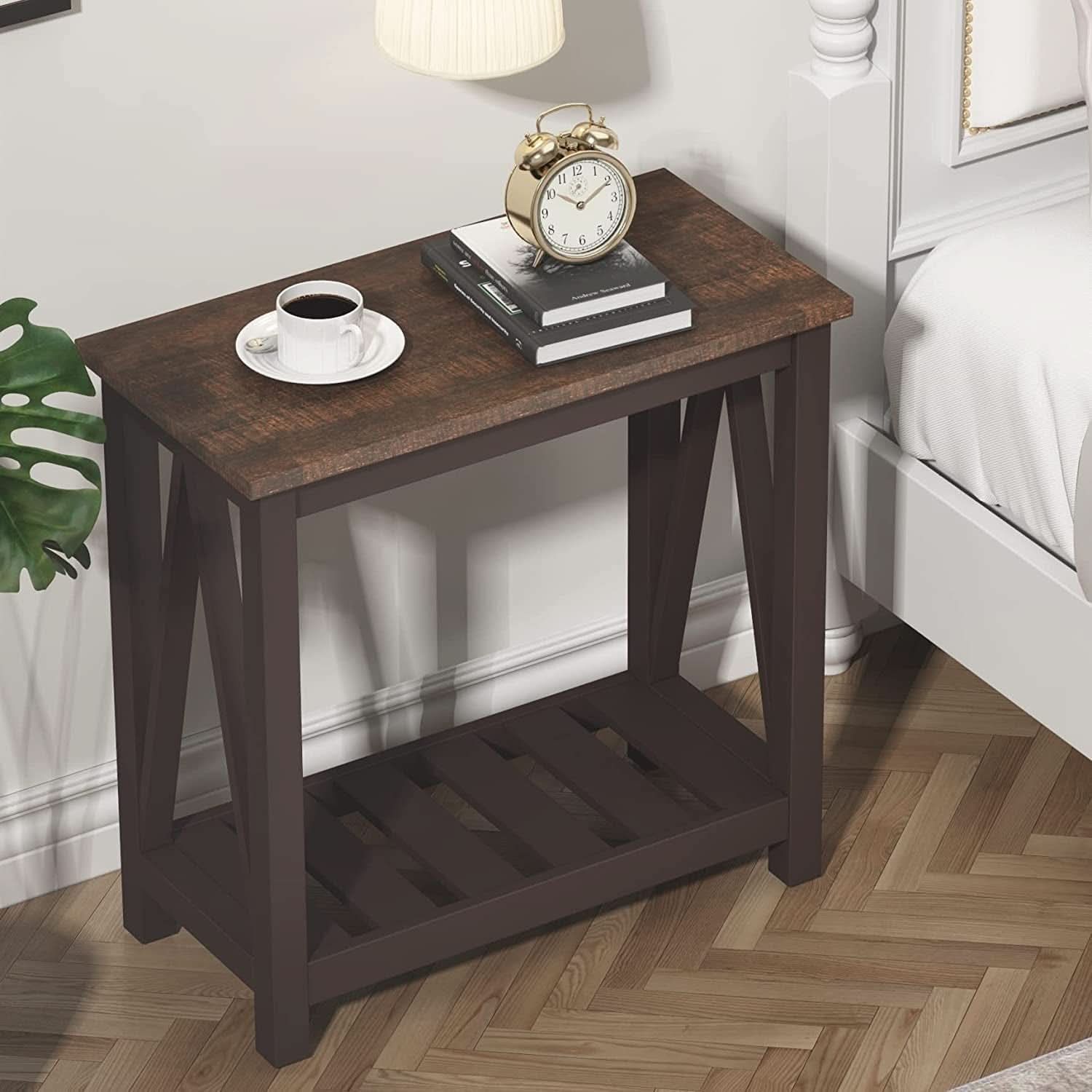 Espresso Narrow End Table With Shelf 23.6 Inch Rustic-0