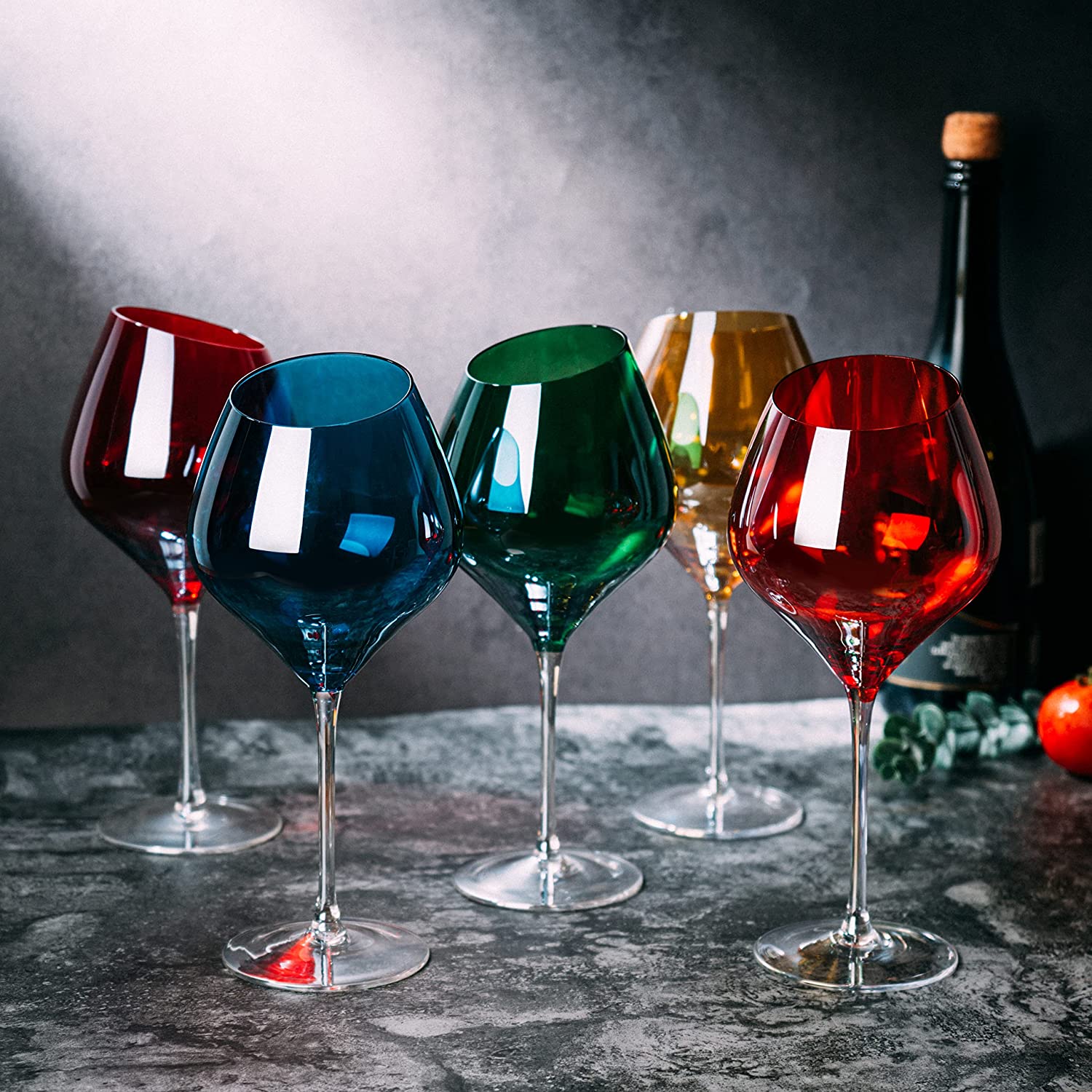 Slanted Rim Colored Wine Glasses – Set of 5-1