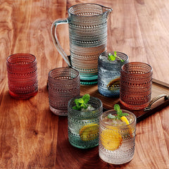Hobnail Beaded Pitcher & Tumbler Glasses Set | Set of 6