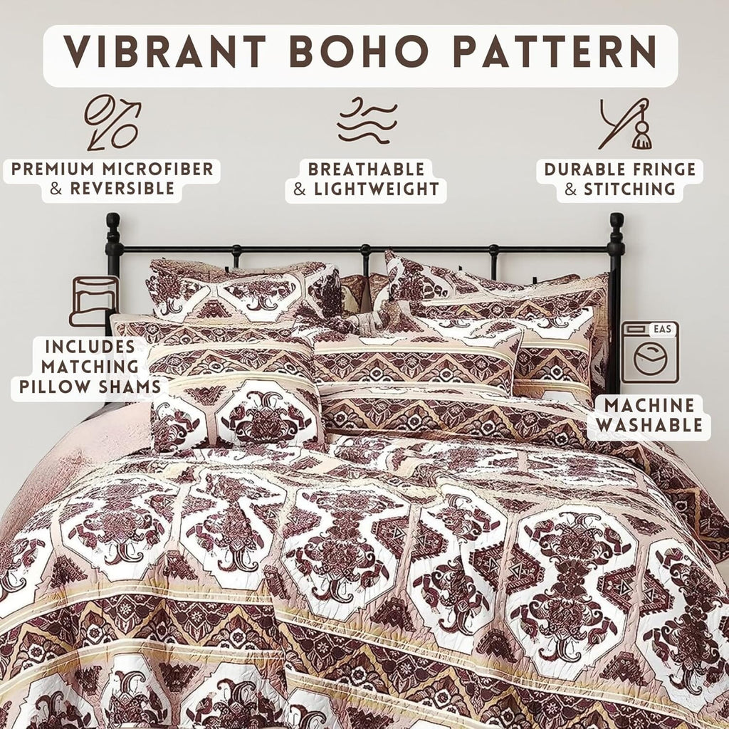 DaDa Bedding Majestic Oriental Kilim Bedspread - Royal Persian Traditional Design Intricate Ornate Ornament Print Coverlet w/ Shams-1