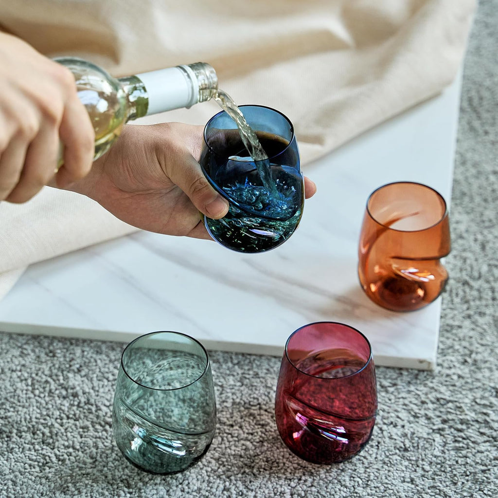 Khen Unbreakable Aerating Stemless Wine Glasses - Set of 4-13 oz Pastel Glass