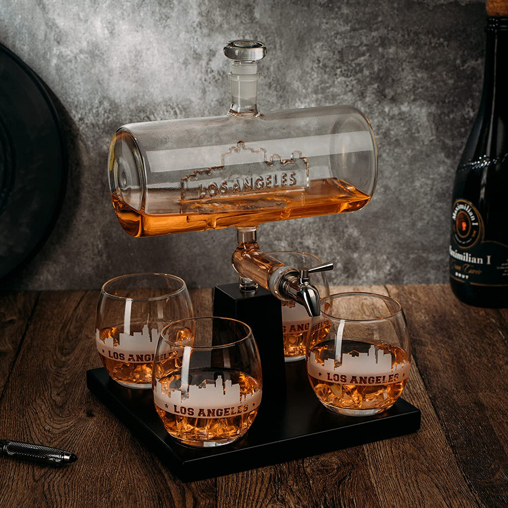 Wine & Whiskey Decanter Set 1100ml with 4 Whiskey Glasses-3