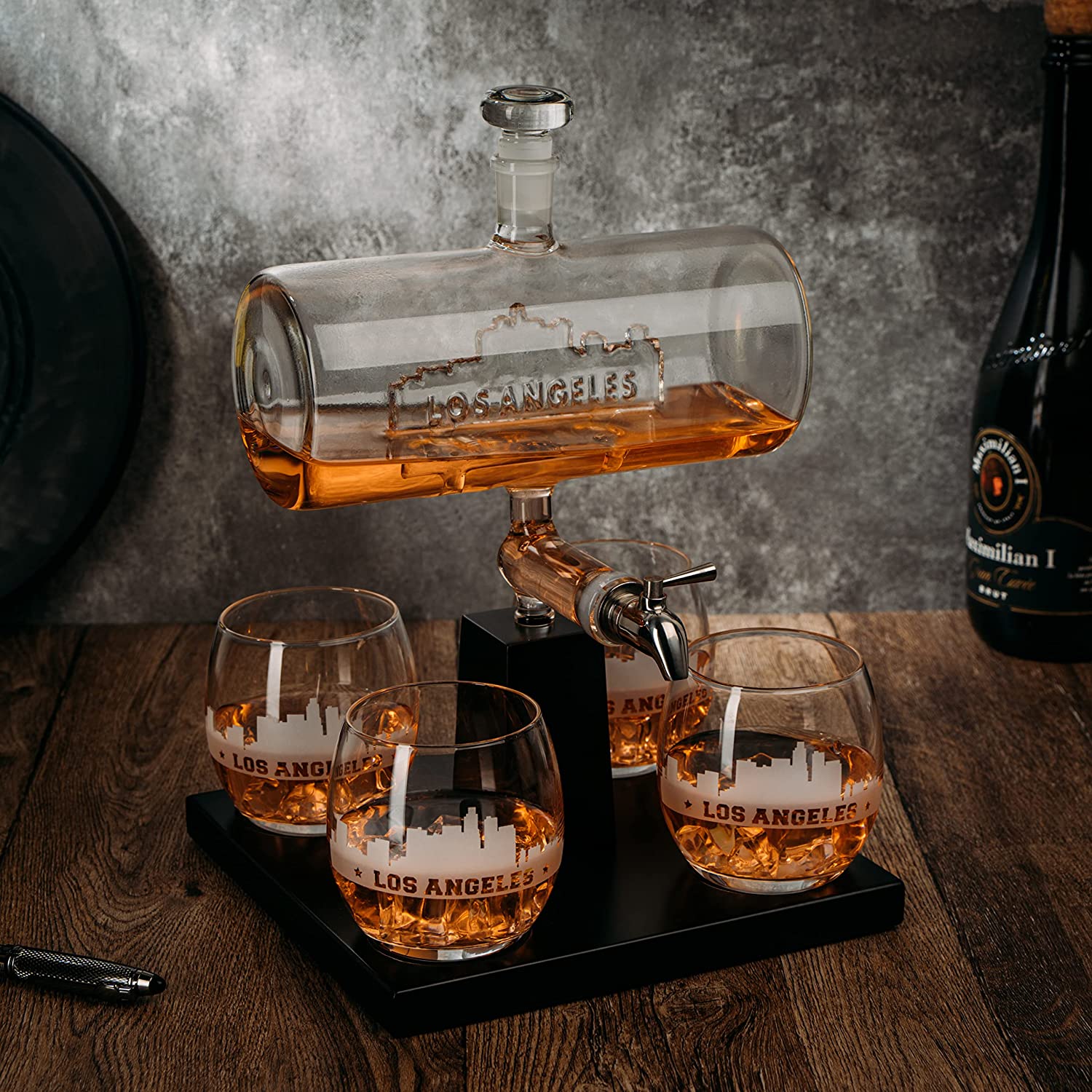 Wine & Whiskey Decanter Set 1100ml with 4 Whiskey Glasses-3