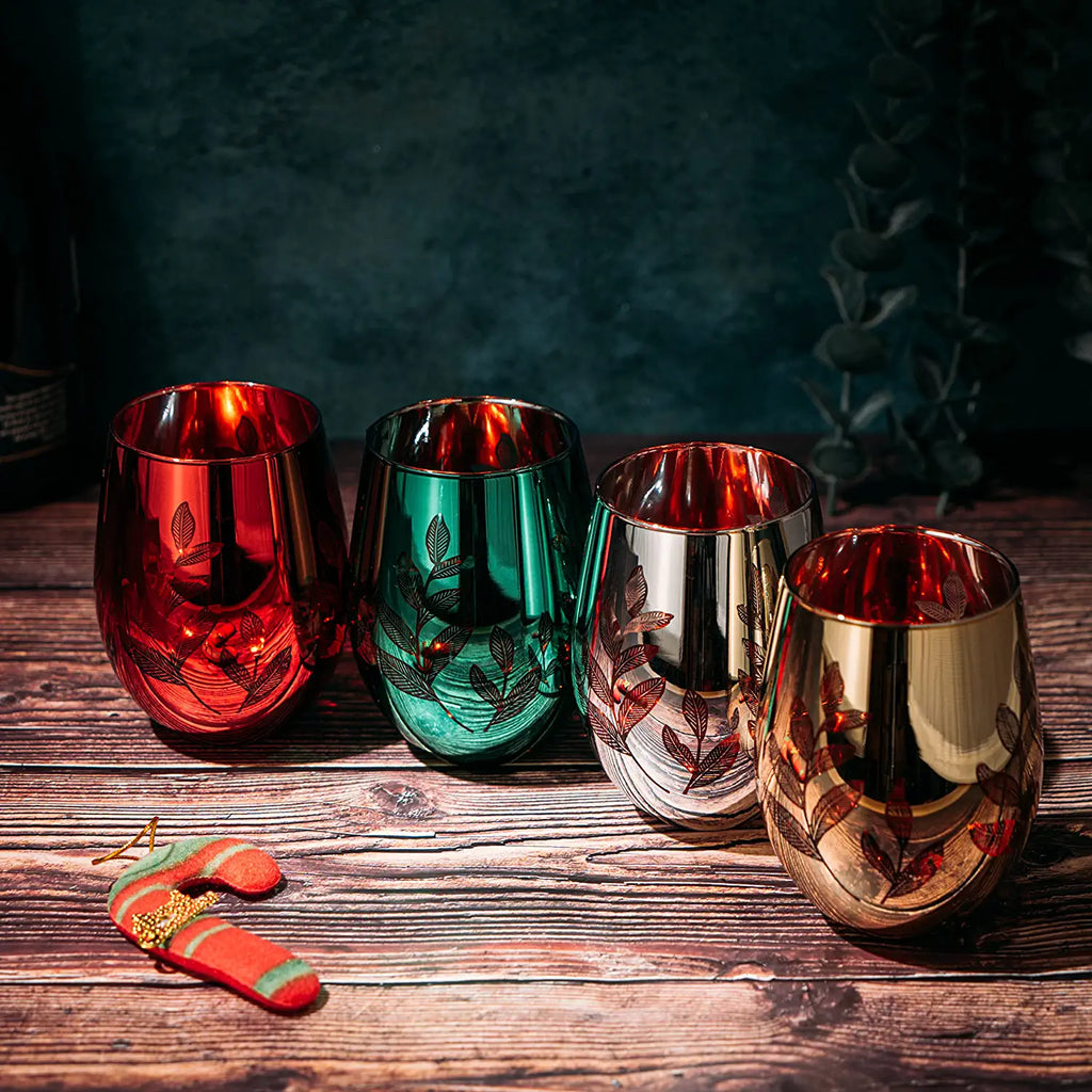 Multicolor 4-Piece Tree Stemless Wine & Water Glasses (Stemless)-3