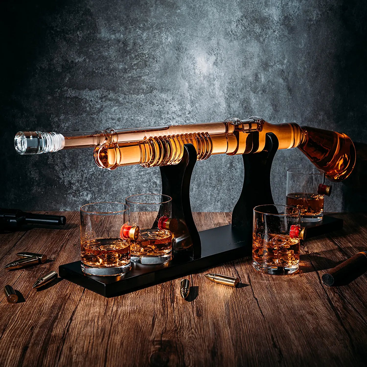 Shotgun Whiskey Decanter Set - 800 ml & 4 12oz Bullet Glasses-1