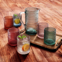 Hobnail Beaded Pitcher & Tumbler Glasses Set | Set of 6