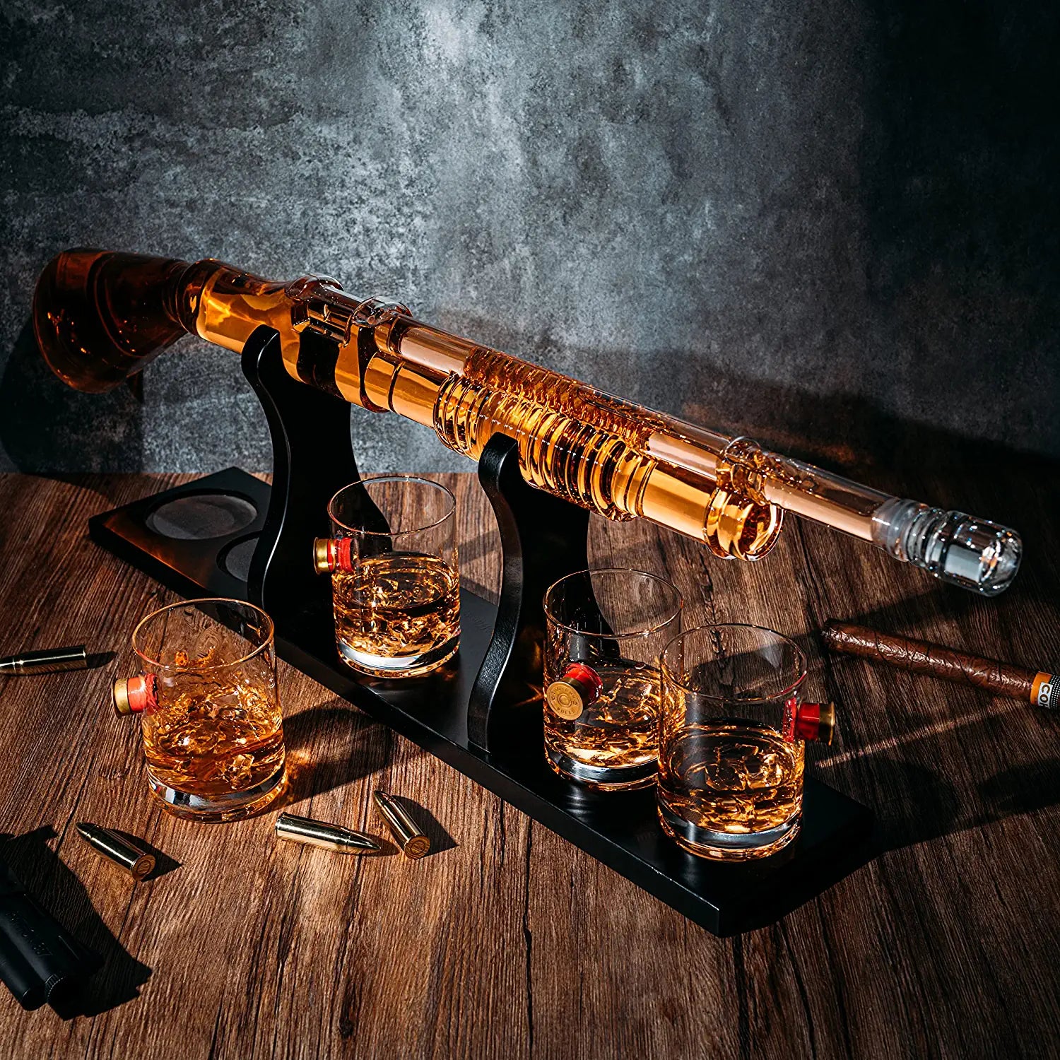 Shotgun Whiskey Decanter Set - 800 ml & 4 12oz Bullet Glasses-3