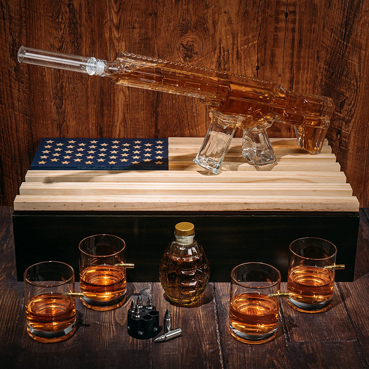 AR15 Whiskey Gun Decanter Flag Set - 1000ml Rifle & Pistol Set