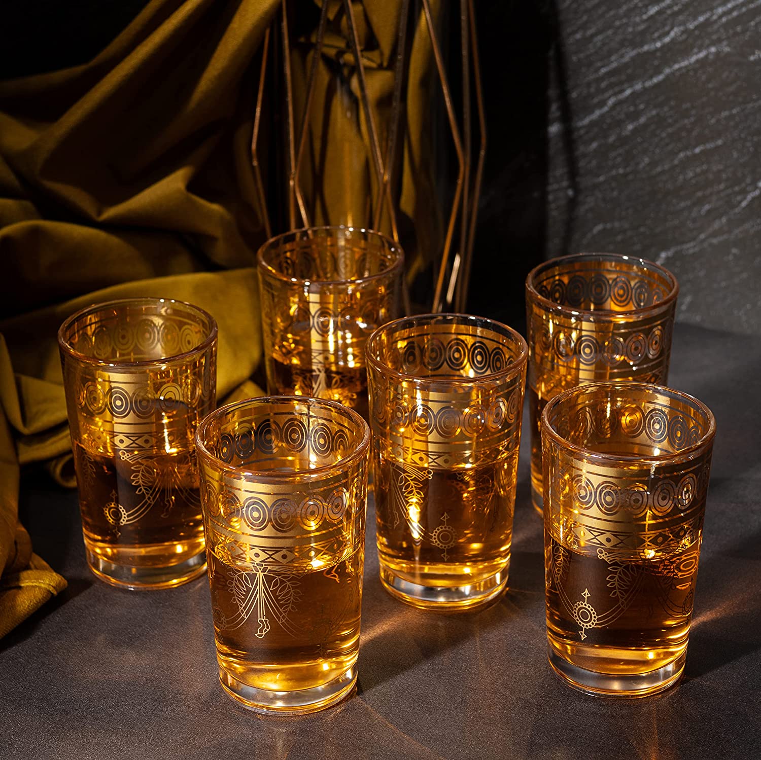 Gold Moroccan Glasses Artisan Hand-Made Multipurpose 220 ml