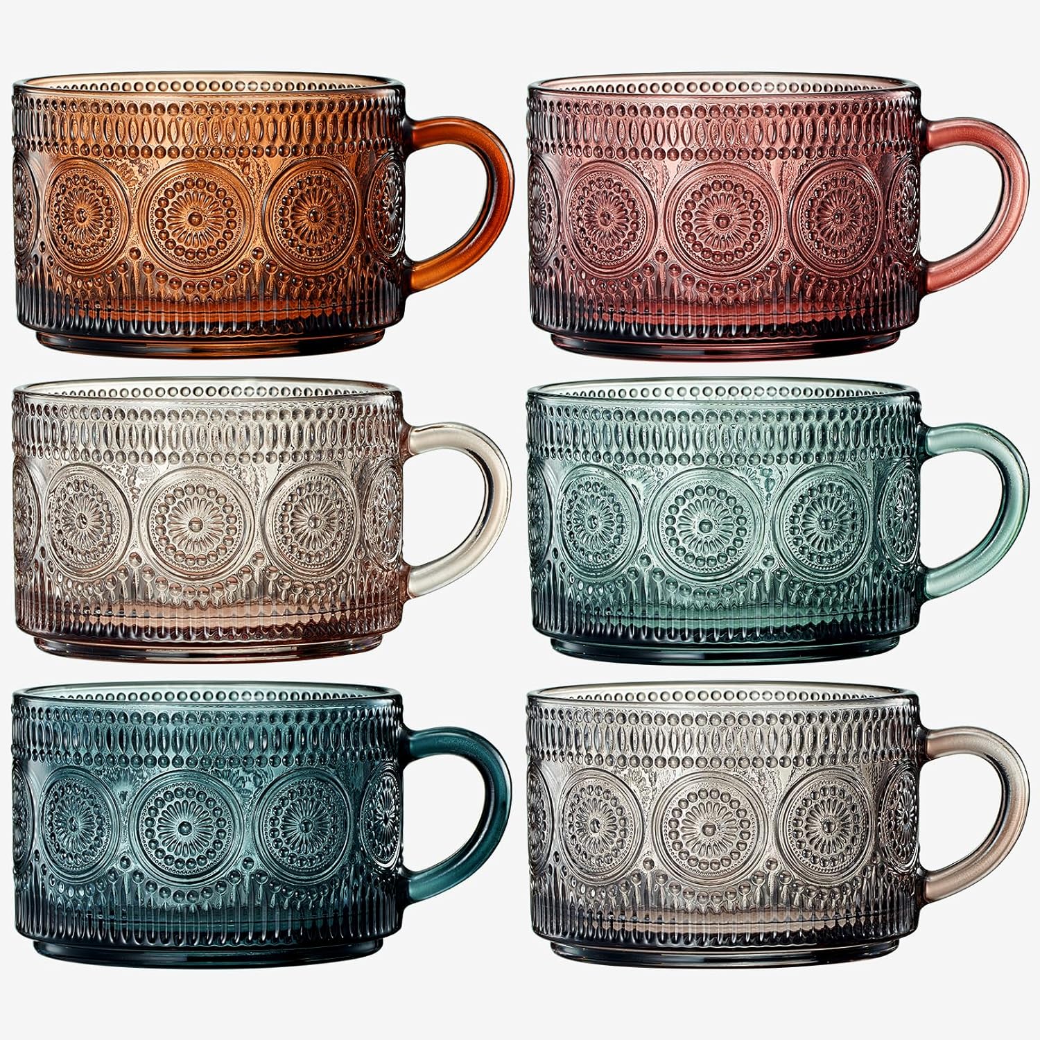 Muted Colored Vintage Coffee Mug Set | Set of 6 | 15oz-1