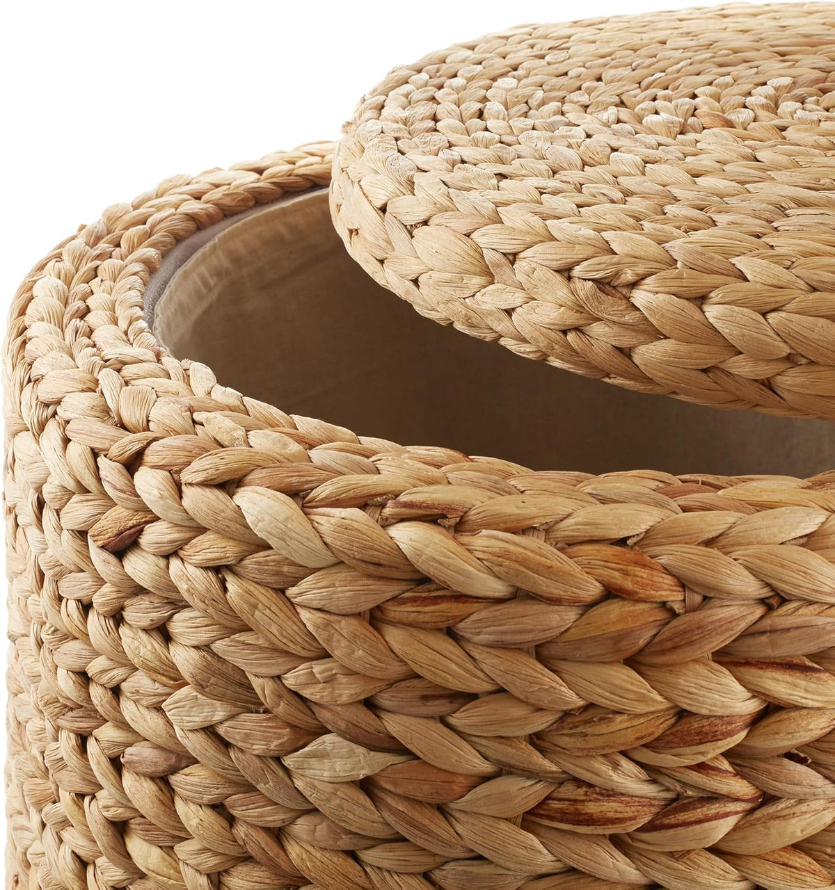 DEILSY 17" Round Storage Ottoman with Lid - Natural, Handwoven Water Hyacinth Footstool for Living Room, Bedroom, Bathroom, Home Office-1