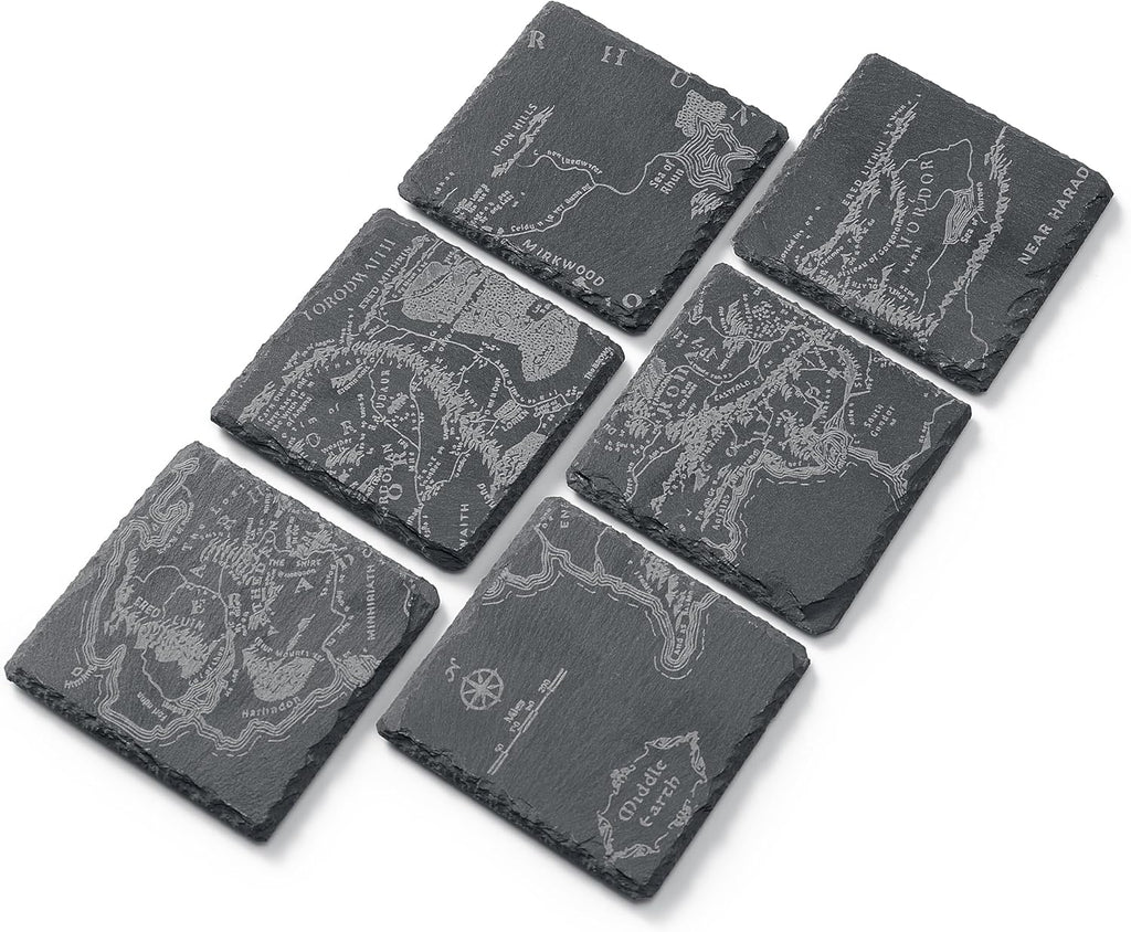Middle Earth Map Coasters Set of 6 - Fantasy Slate Drink Coasters-3