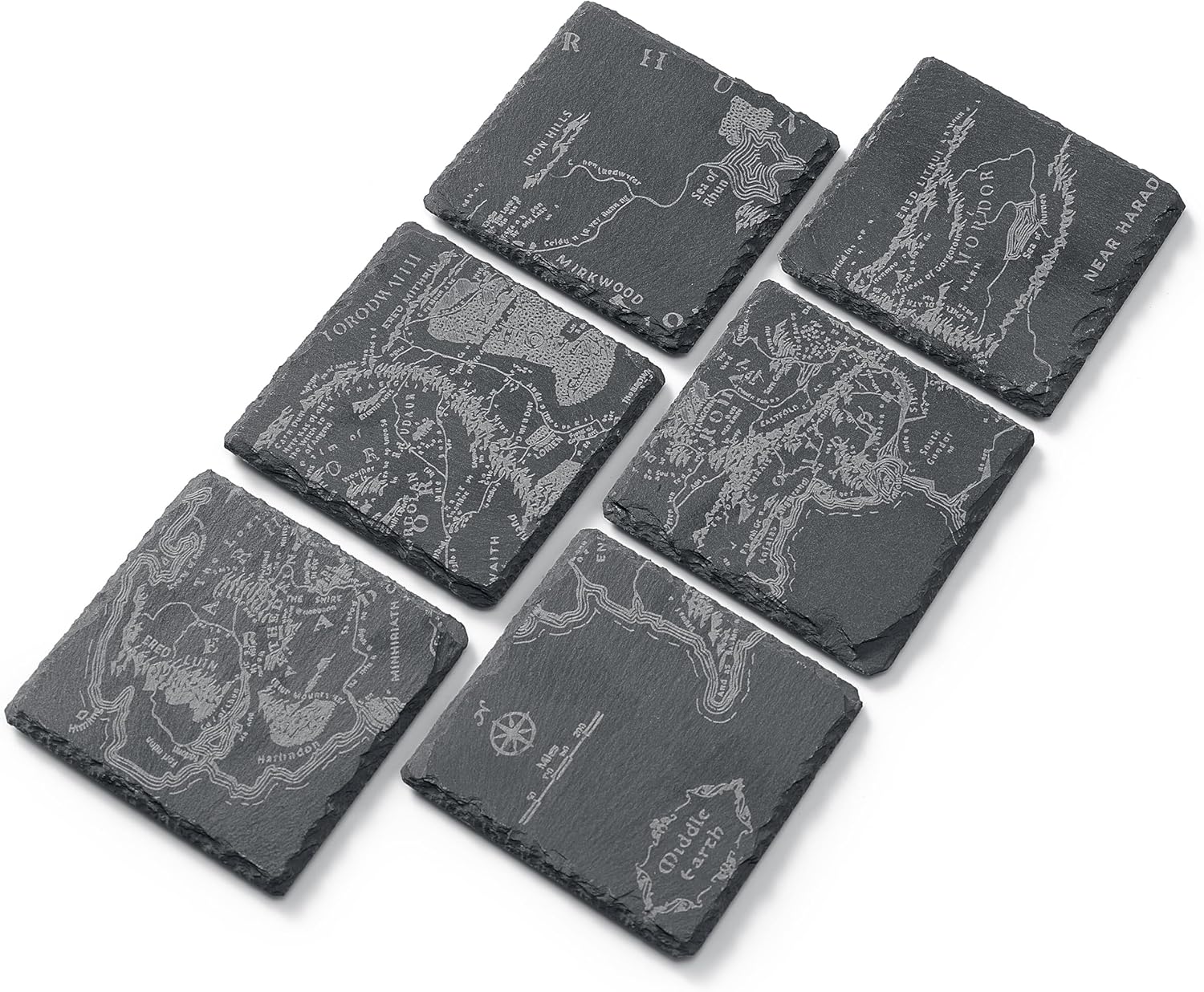 Middle Earth Map Coasters Set of 6 - Fantasy Slate Drink Coasters-3
