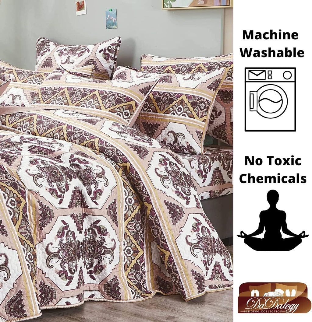 DaDa Bedding Majestic Oriental Kilim Bedspread - Royal Persian Traditional Design Intricate Ornate Ornament Print Coverlet w/ Shams-3