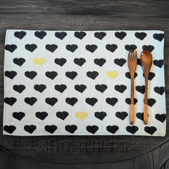 DaDa Bedding Set of 4-Pieces Valentine's day Yellow & Black Hearts Tapestry Dining Table Placemats 13” x 19” (18113)-3