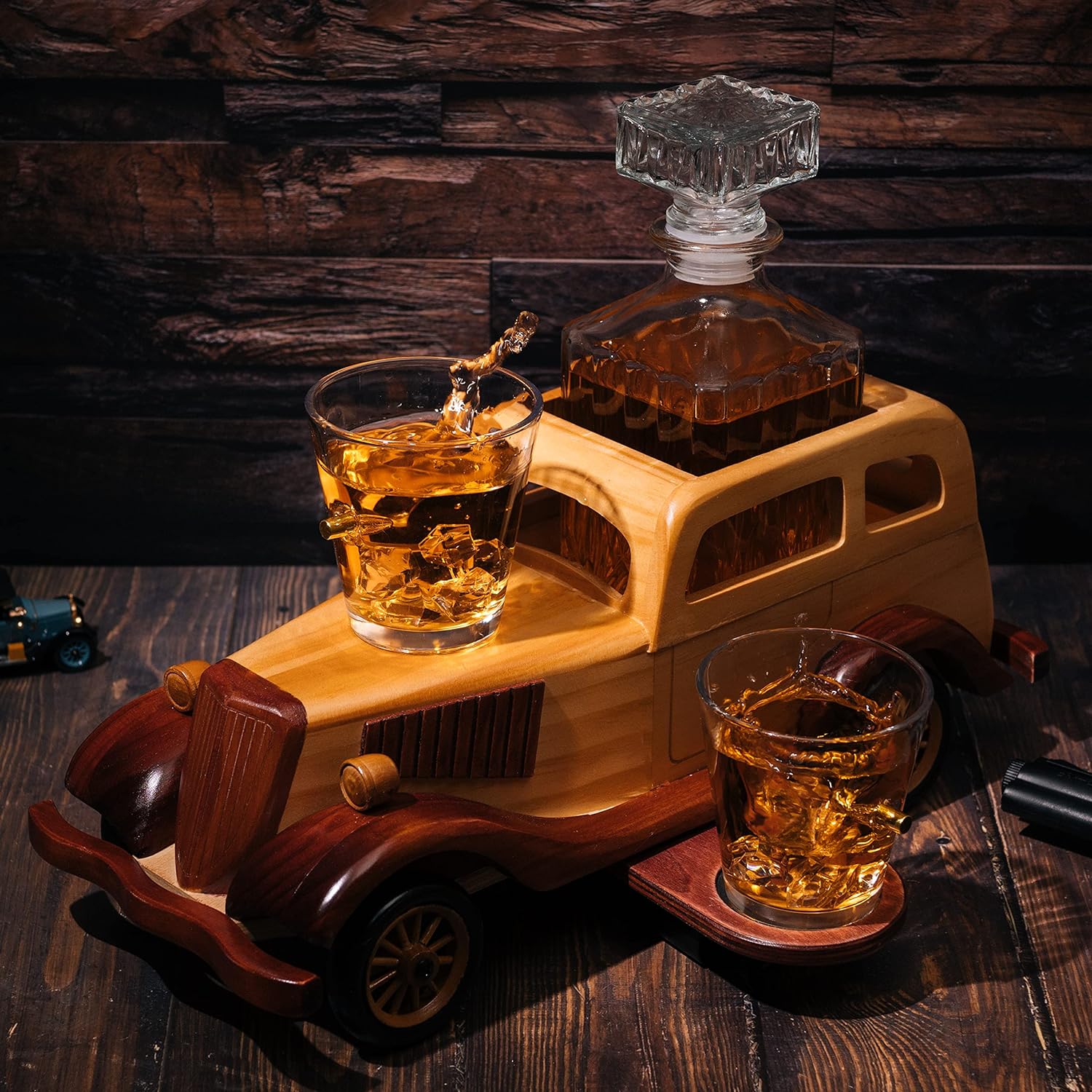 Old Fashioned Car Whiskey Decanter Set, Very Large 15" x 13" x 7" 750ml-3