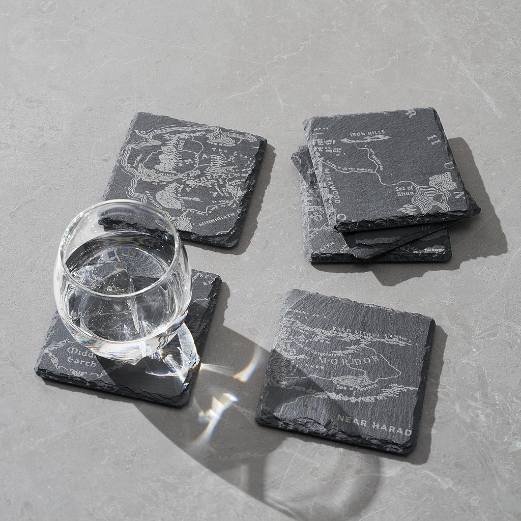 Middle Earth Map Coasters Set of 6 - Fantasy Slate Drink Coasters-1