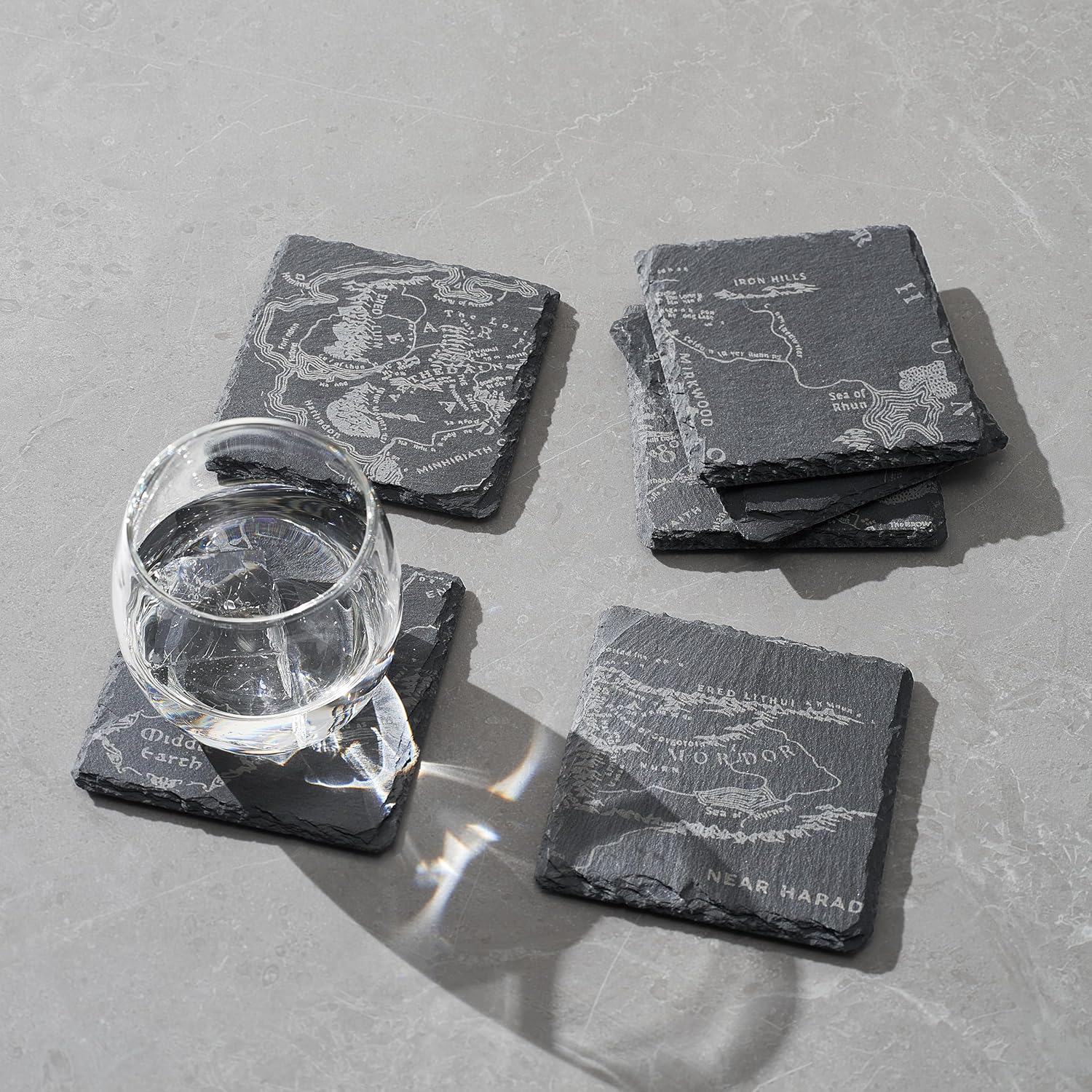 Middle Earth Map Coasters Set of 6 - Fantasy Slate Drink Coasters-1