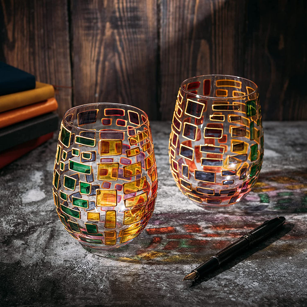 Renaissance Stained Glass Windows, (Stemless Wine Glasses)-2