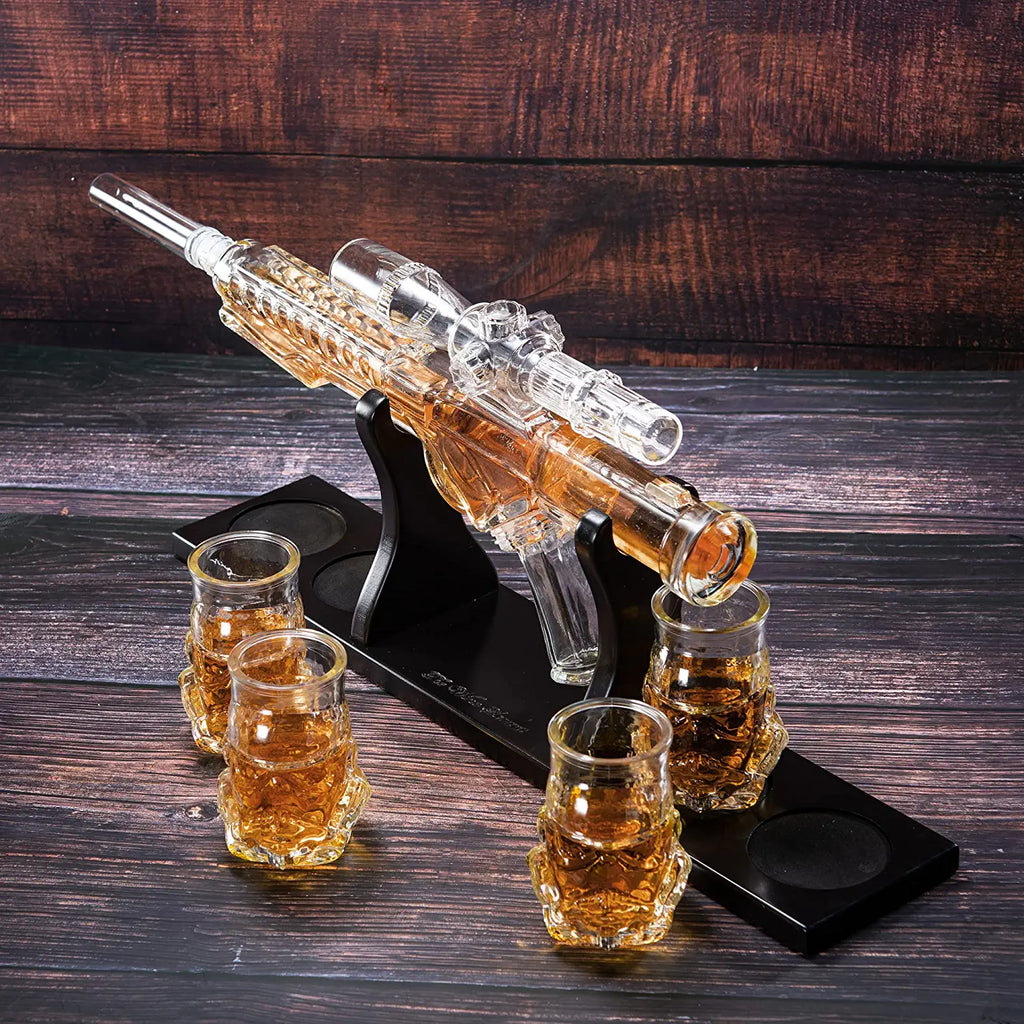 Blaster Force Gun Whiskey & Wine Decanter Set Glasses-2