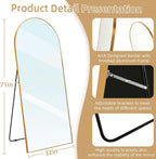 Arched Full Length Mirror 71x32 Inches Gold Aluminum Floor-2