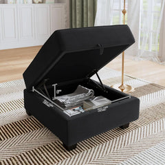 Premium Velvet Black Multifunctional Storage Ottoman-1